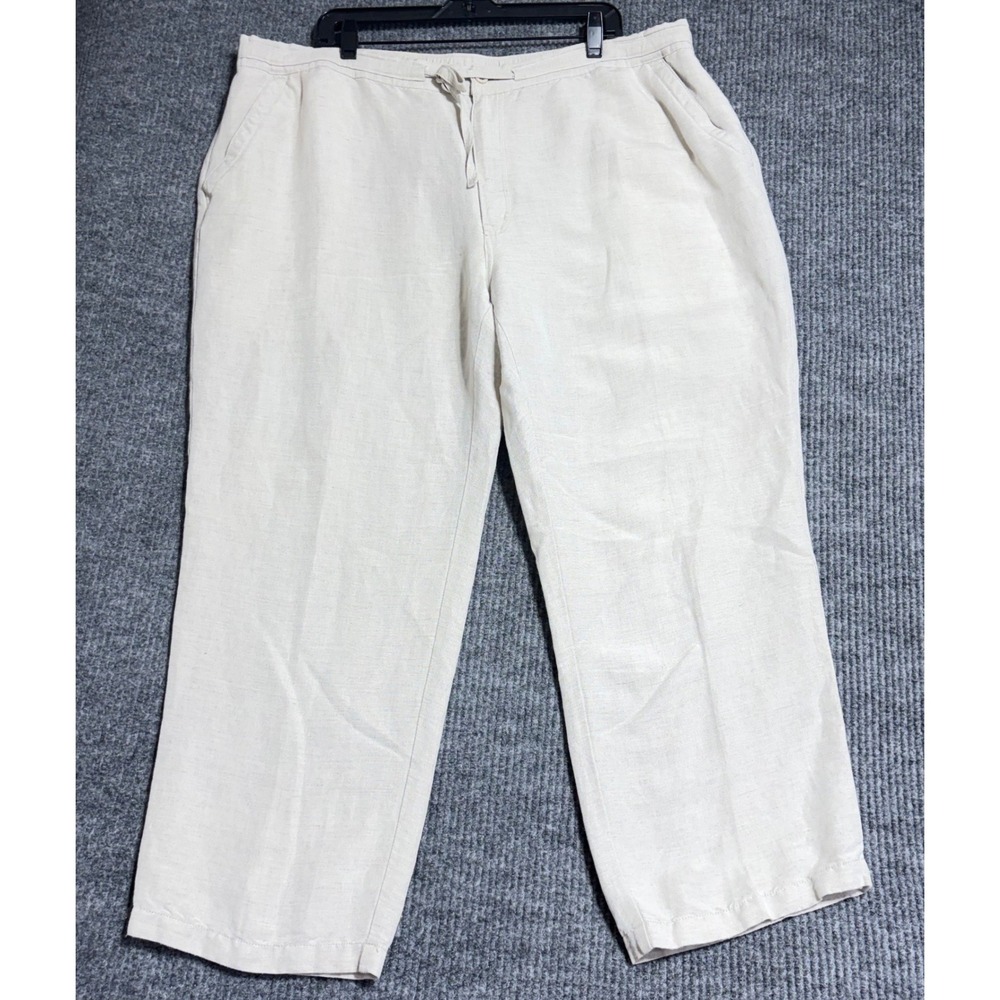 Cubavera Mens XXL Linen Blend Relaxed Drawstring Pants Beige Tropical Beach TTG